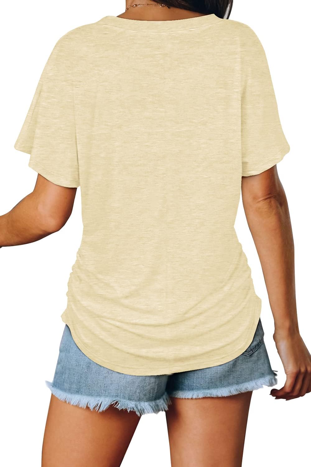 Women's Short Sleeve V Neck Dolman Tops with Side Shirring Loose Fit Shirts - Picture 90 of 138