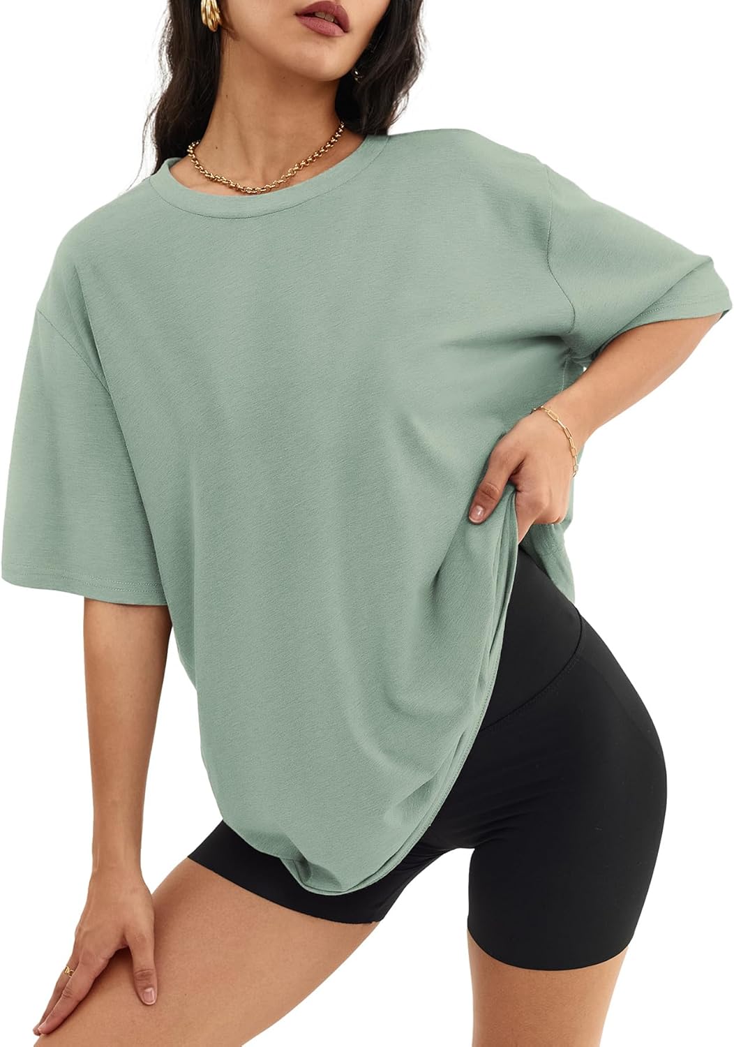 Womens Oversized Crewneck T-Shirts Loose Fit Short Sleeve Casual Tops for Summer - Picture 114 of 153