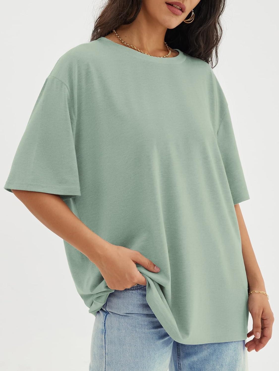 Womens Oversized Crewneck T-Shirts Loose Fit Short Sleeve Casual Tops for Summer - Picture 116 of 153