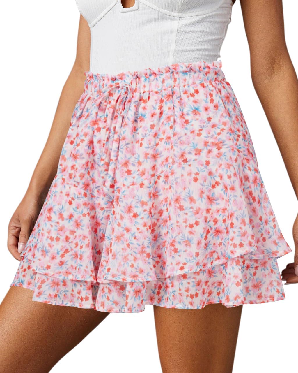Women's Flowy Shorts Casual Boho Floral Ruffle Mini Skorts for Running Tennis - Picture 62 of 145