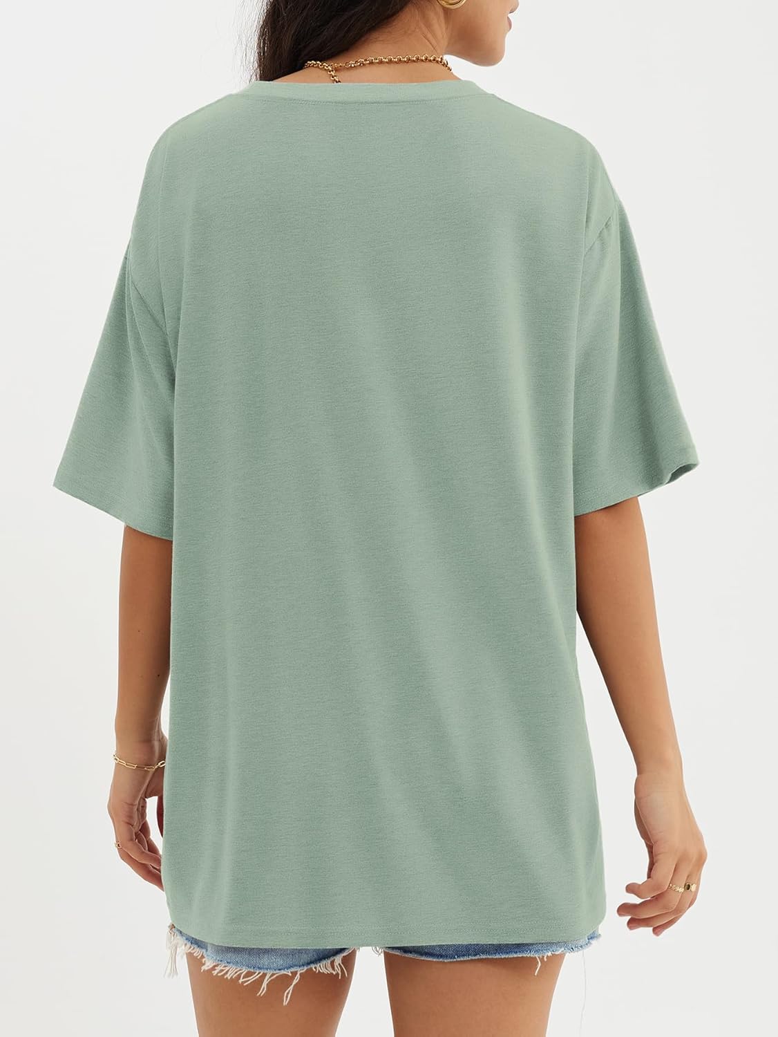 Womens Oversized Crewneck T-Shirts Loose Fit Short Sleeve Casual Tops for Summer - Picture 118 of 153