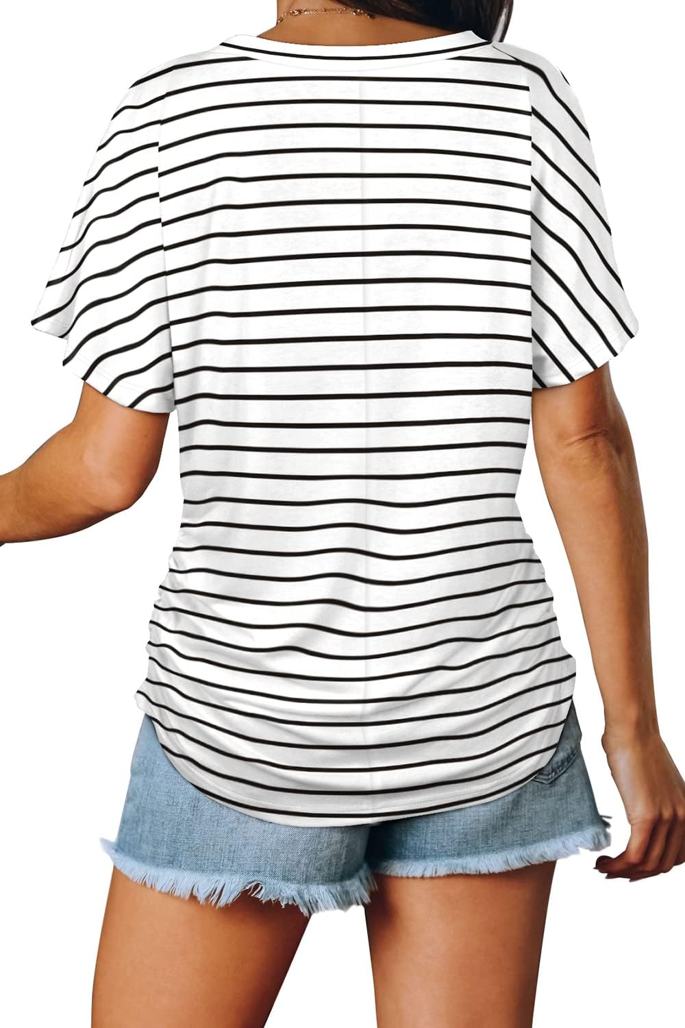 Women's Short Sleeve V Neck Dolman Tops with Side Shirring Loose Fit Shirts - Picture 94 of 138