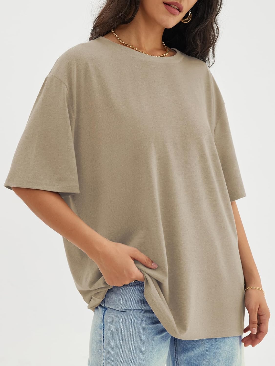 Womens Oversized Crewneck T-Shirts Loose Fit Short Sleeve Casual Tops for Summer - Picture 121 of 153