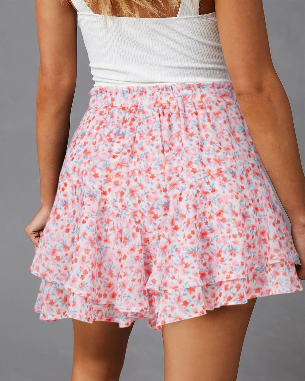 Women's Flowy Shorts Casual Boho Floral Ruffle Mini Skorts for Running Tennis - Picture 66 of 145