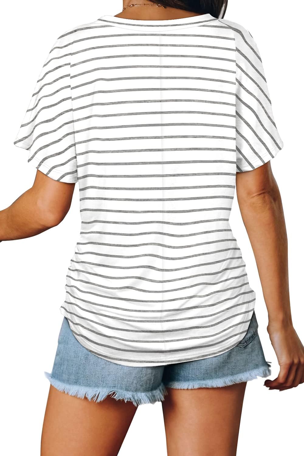Women's Short Sleeve V Neck Dolman Tops with Side Shirring Loose Fit Shirts - Picture 98 of 138