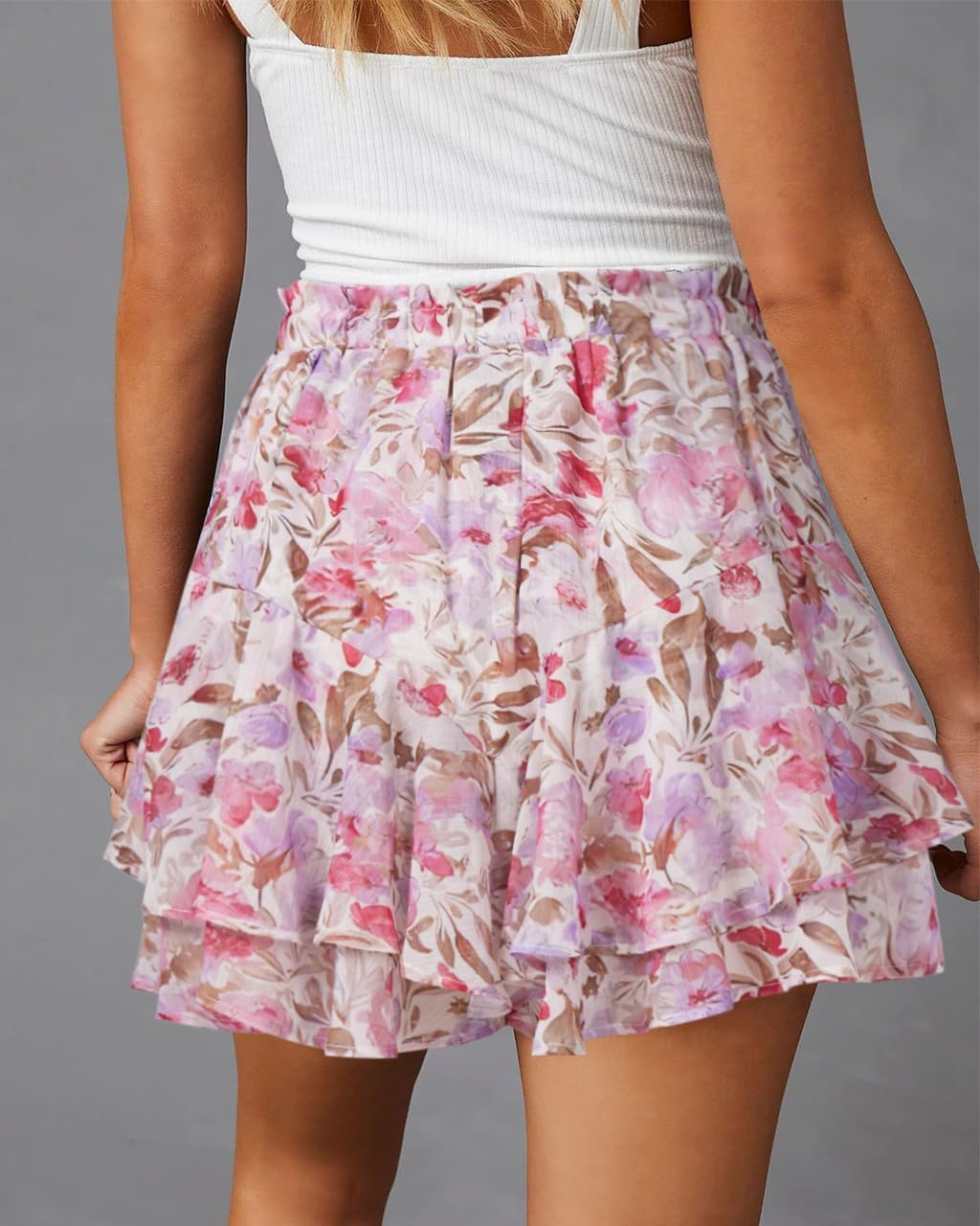 Women's Flowy Shorts Casual Boho Floral Ruffle Mini Skorts for Running Tennis - Picture 67 of 145