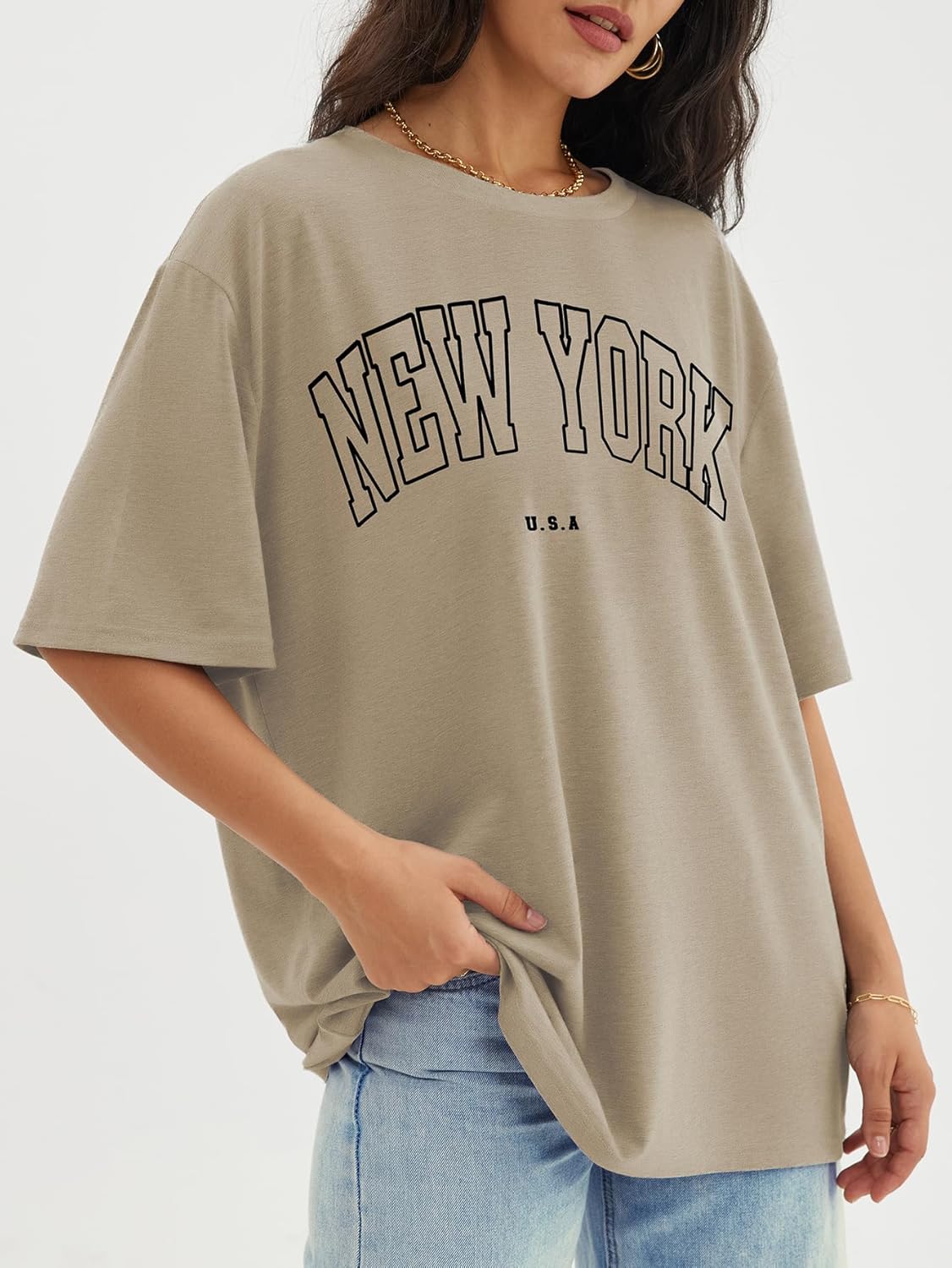 Womens Oversized Crewneck T-Shirts Loose Fit Short Sleeve Casual Tops for Summer - Picture 125 of 153