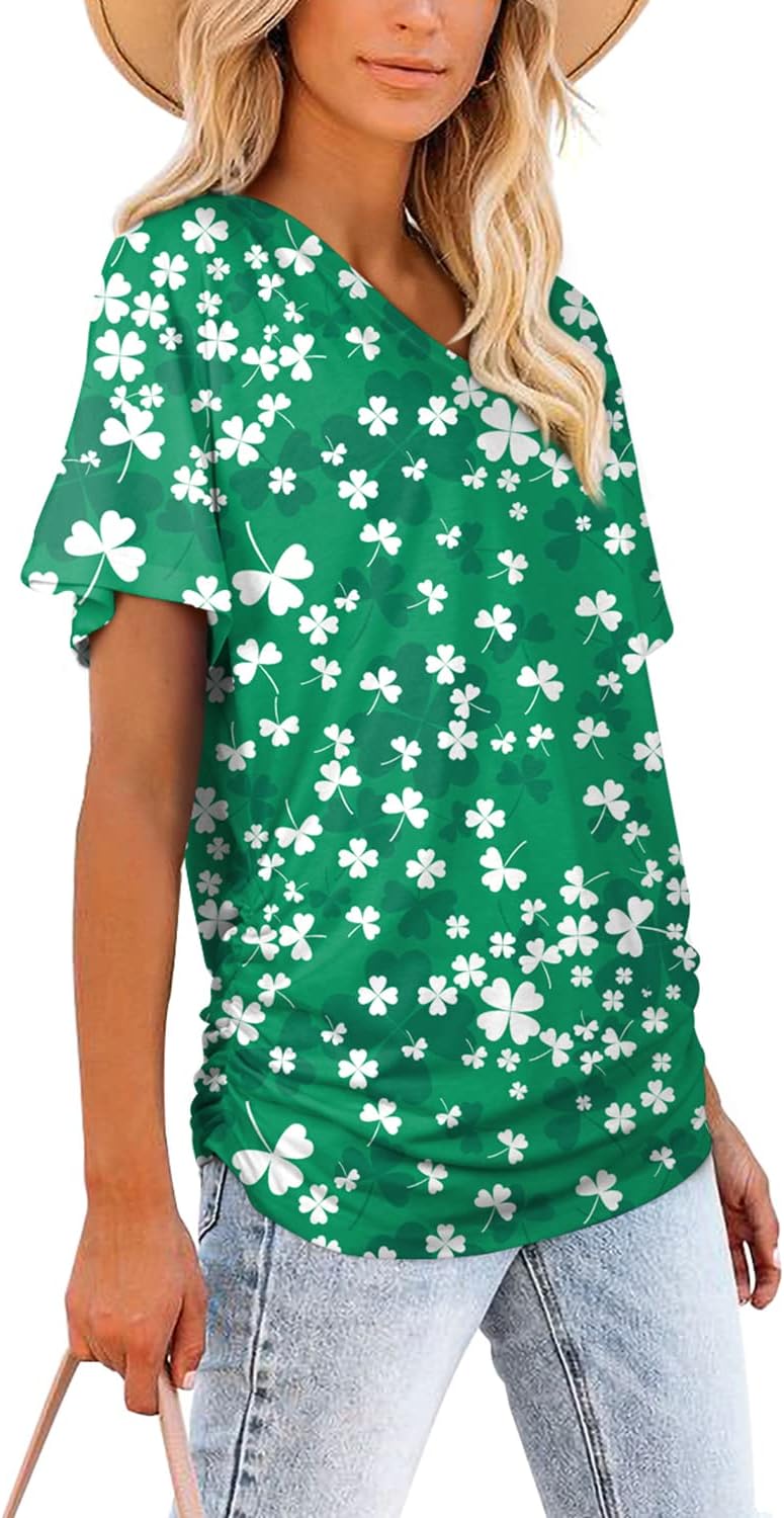 Women's Short Sleeve V Neck Dolman Tops with Side Shirring Loose Fit Shirts - Picture 101 of 138