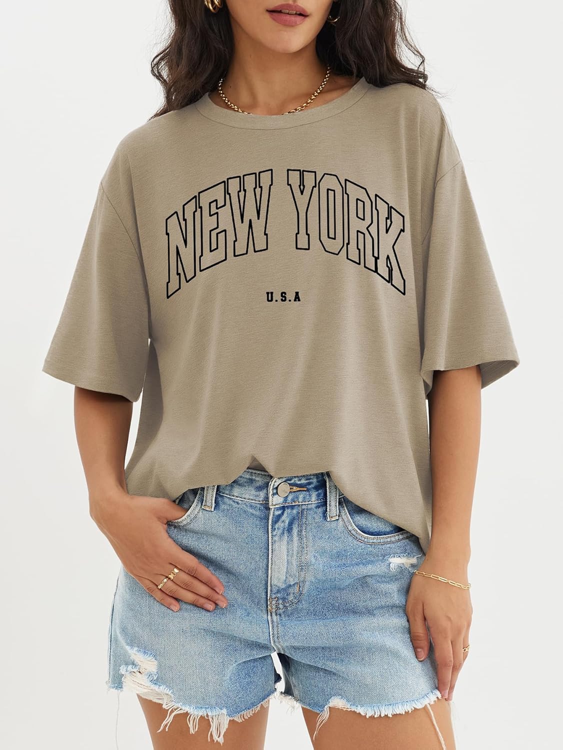 Womens Oversized Crewneck T-Shirts Loose Fit Short Sleeve Casual Tops for Summer - Picture 126 of 153