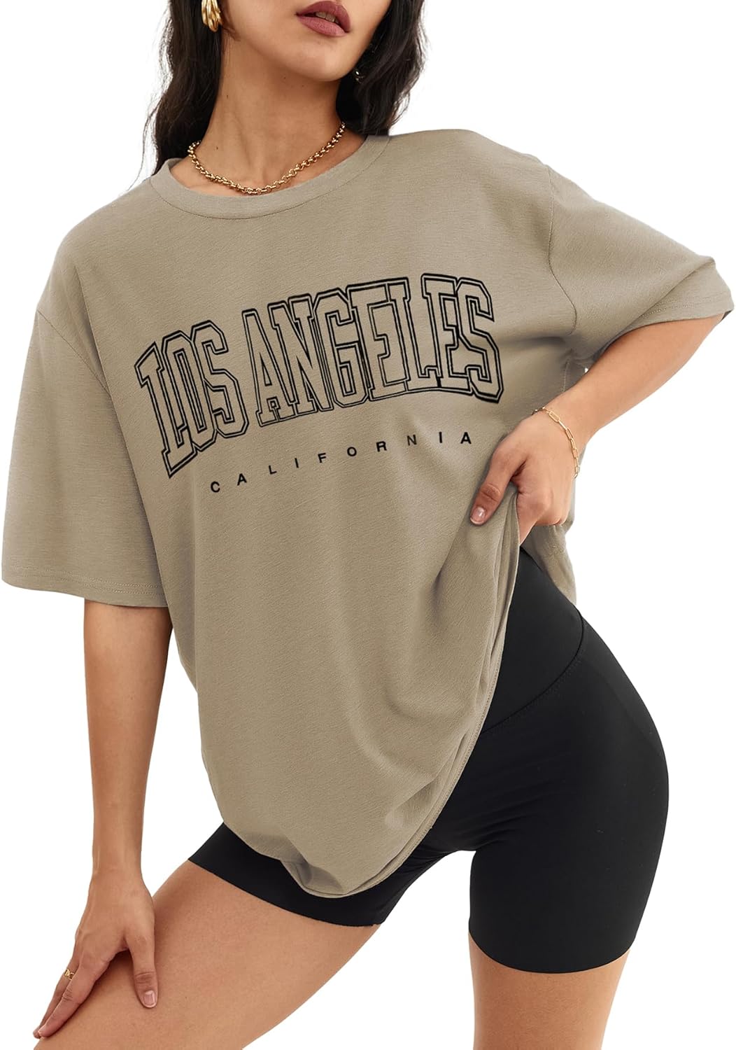 Womens Oversized Crewneck T-Shirts Loose Fit Short Sleeve Casual Tops for Summer - Picture 127 of 153