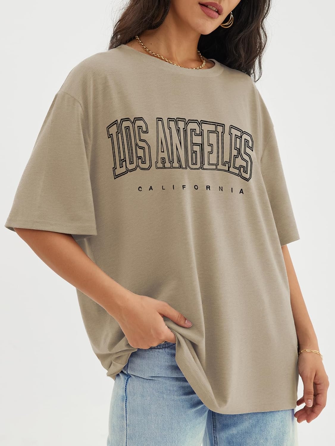 Womens Oversized Crewneck T-Shirts Loose Fit Short Sleeve Casual Tops for Summer - Picture 128 of 153
