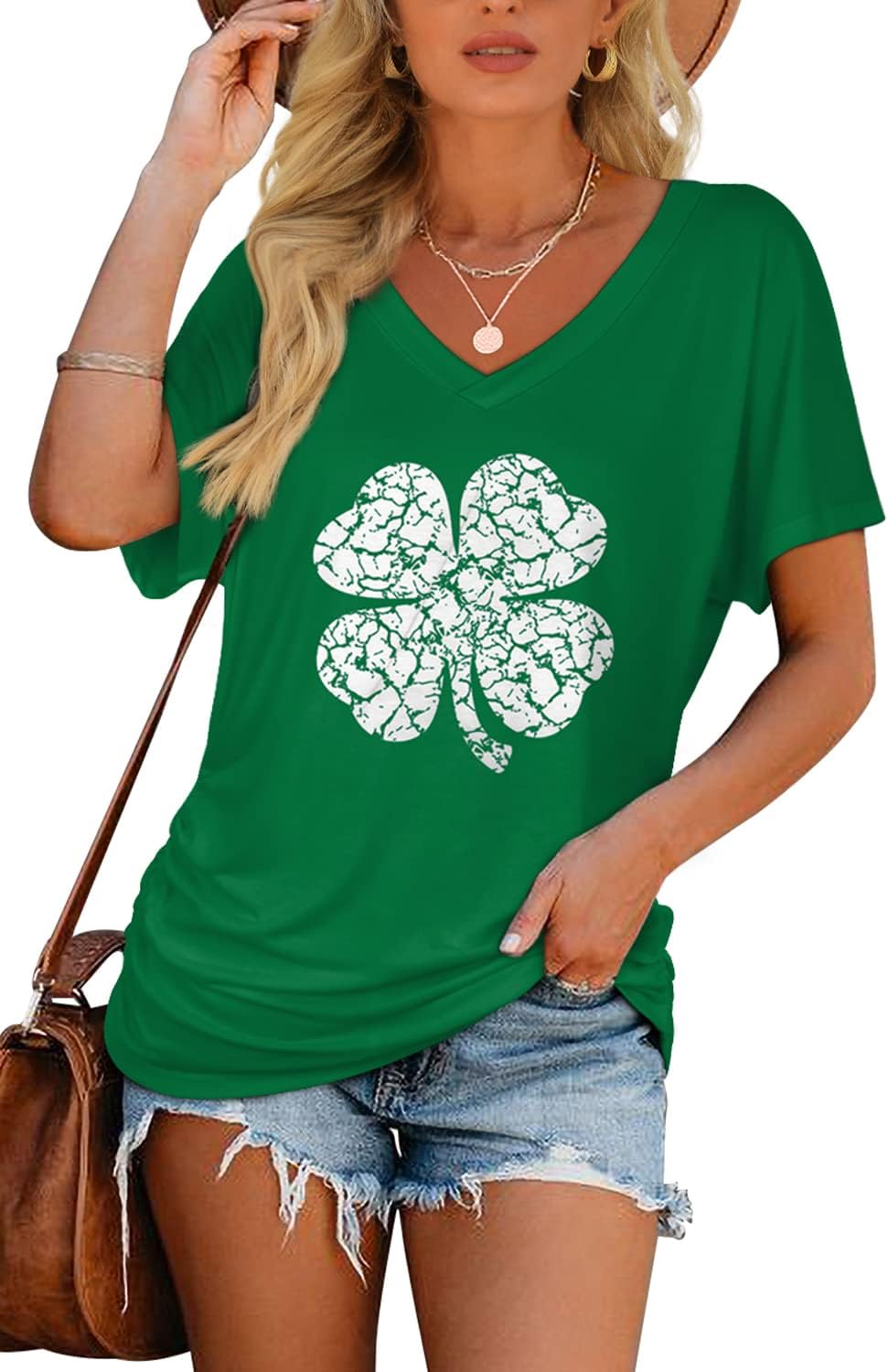 Women's Short Sleeve V Neck Dolman Tops with Side Shirring Loose Fit Shirts - Picture 104 of 138