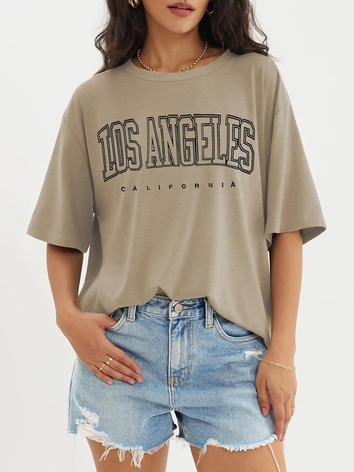 Womens Oversized Crewneck T-Shirts Loose Fit Short Sleeve Casual Tops for Summer - Picture 129 of 153