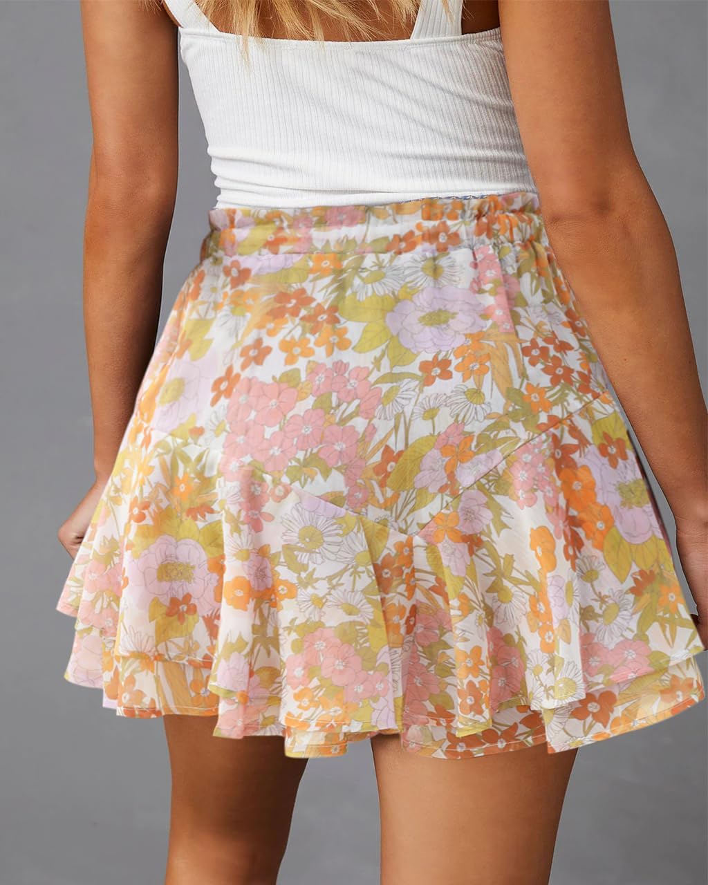 Women's Flowy Shorts Casual Boho Floral Ruffle Mini Skorts for Running Tennis - Picture 73 of 145