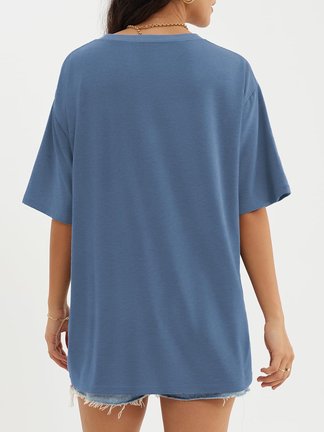 Womens Oversized Crewneck T-Shirts Loose Fit Short Sleeve Casual Tops for Summer - Picture 132 of 153