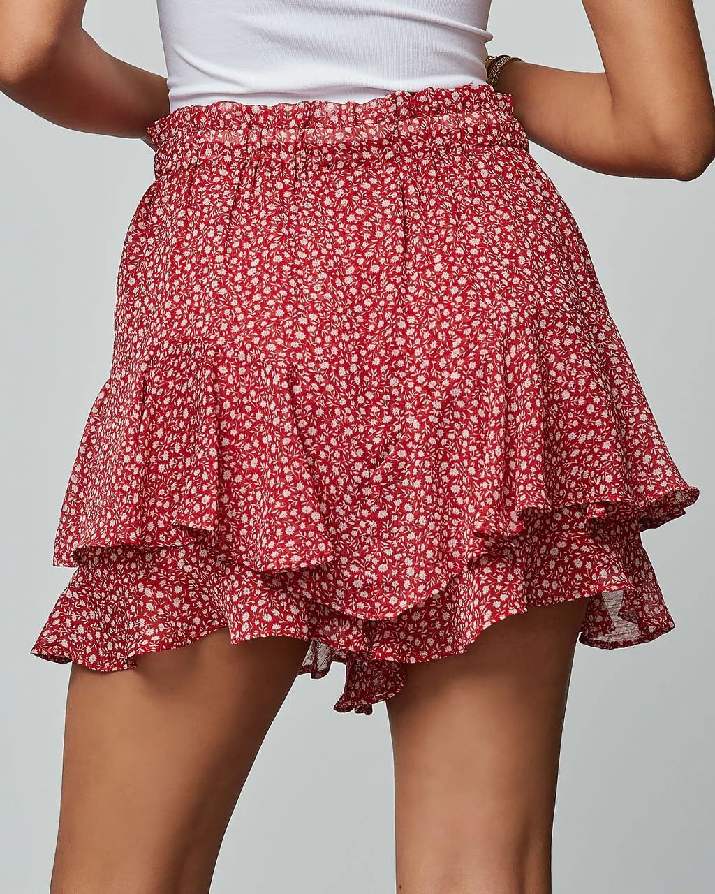 Women's Flowy Shorts Casual Boho Floral Ruffle Mini Skorts for Running Tennis - Picture 77 of 145
