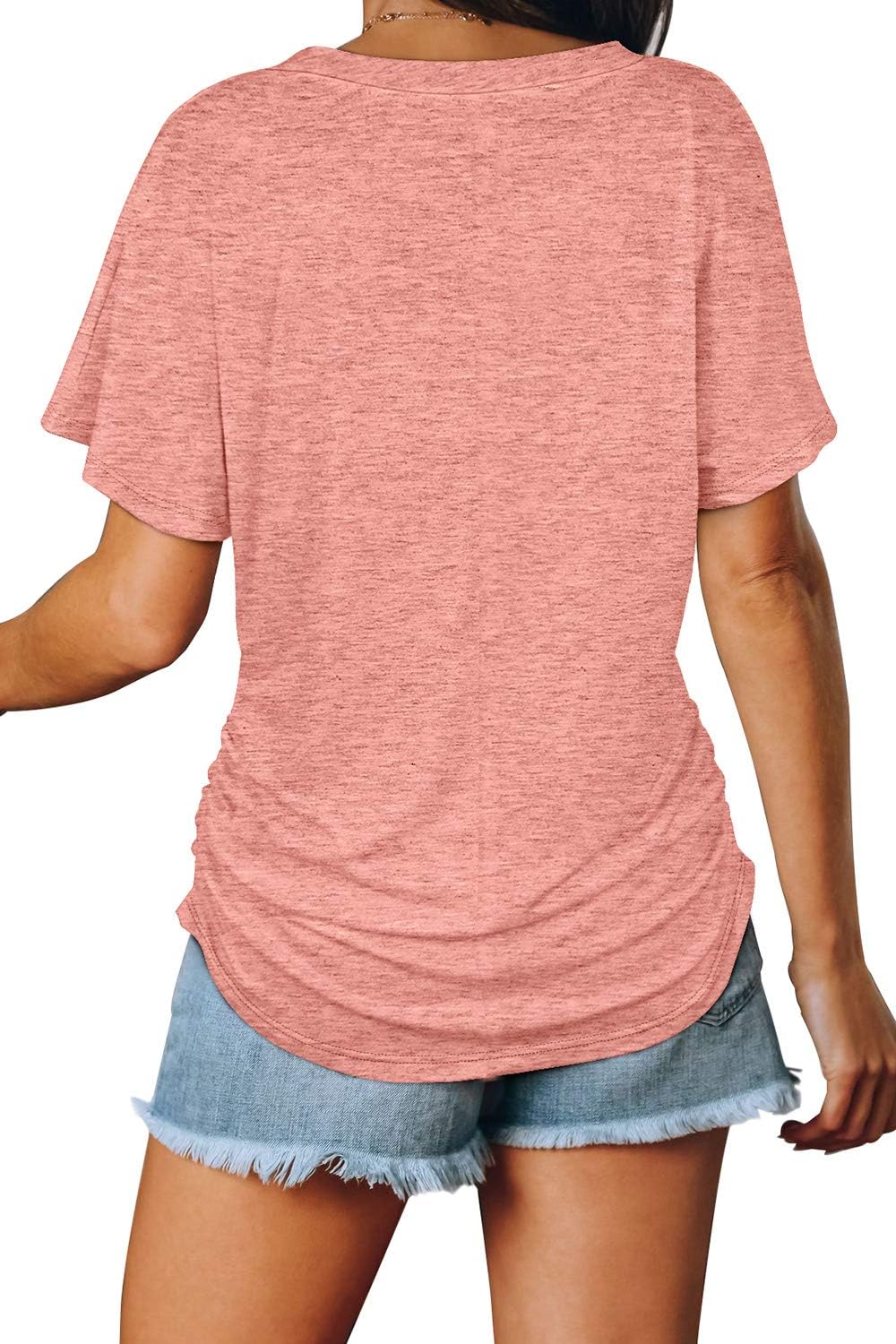 Women's Short Sleeve V Neck Dolman Tops with Side Shirring Loose Fit Shirts - Picture 114 of 138