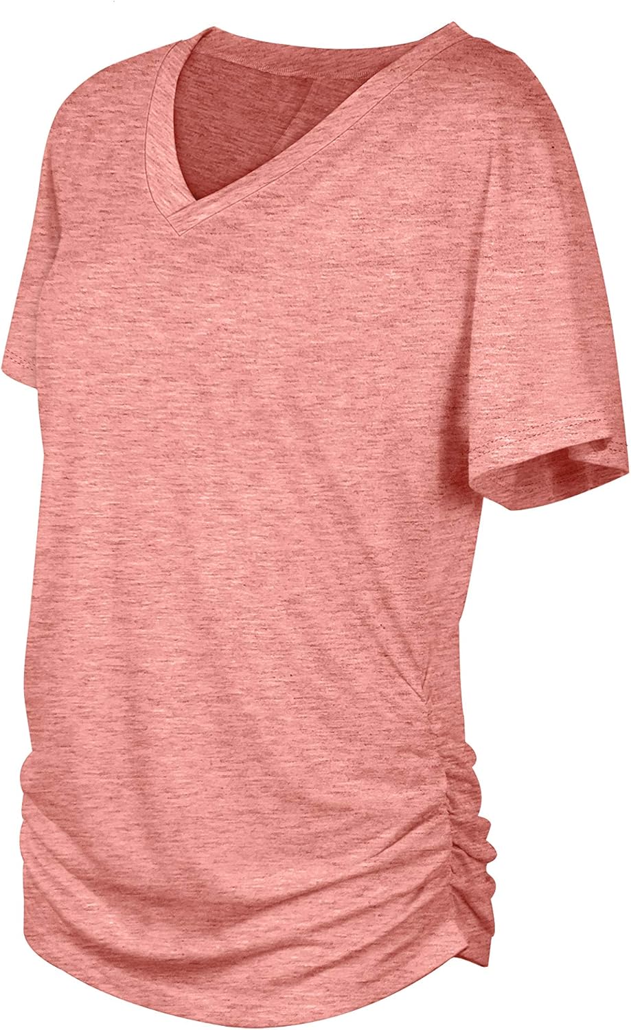 Women's Short Sleeve V Neck Dolman Tops with Side Shirring Loose Fit Shirts - Picture 115 of 138