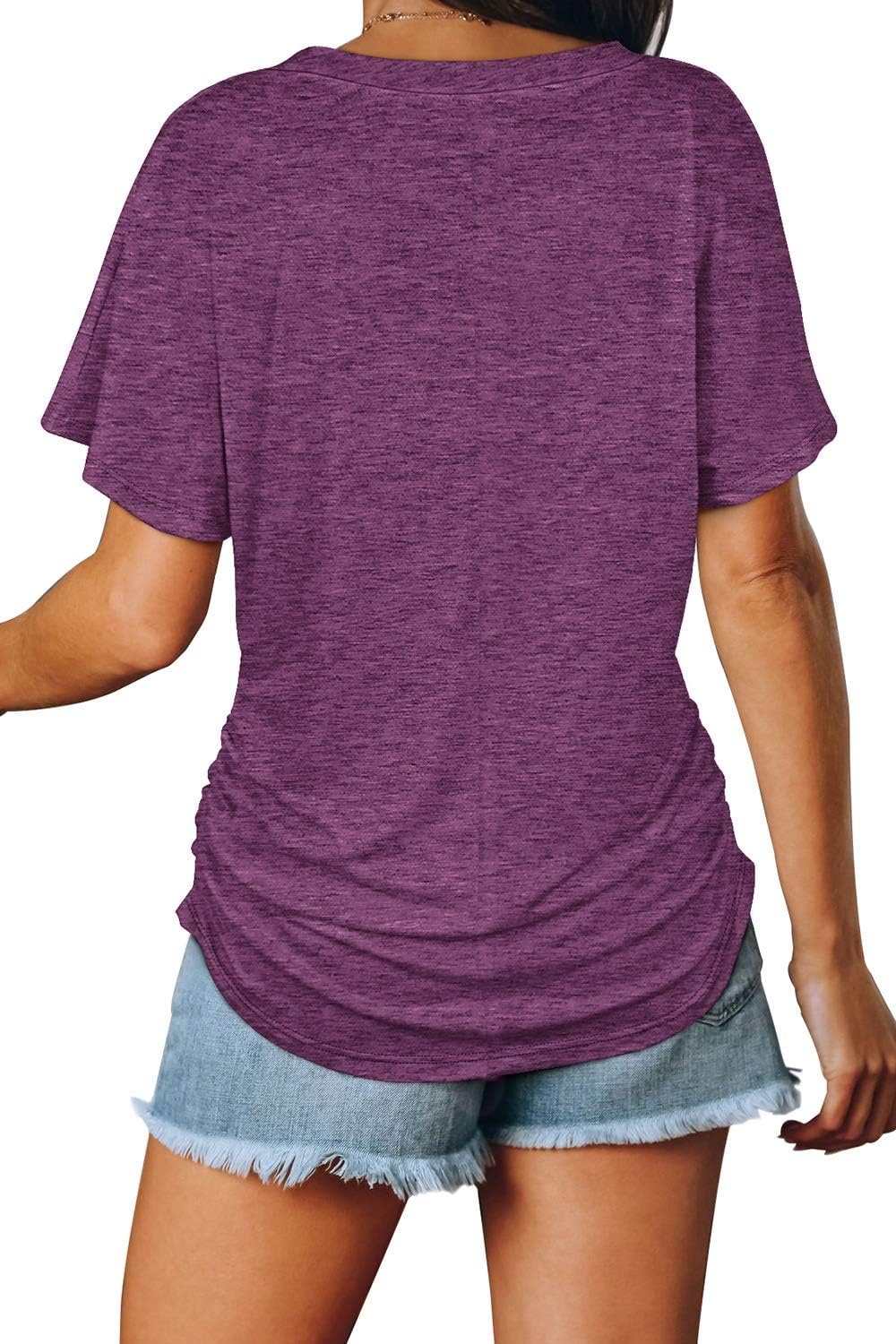Women's Short Sleeve V Neck Dolman Tops with Side Shirring Loose Fit Shirts - Picture 119 of 138