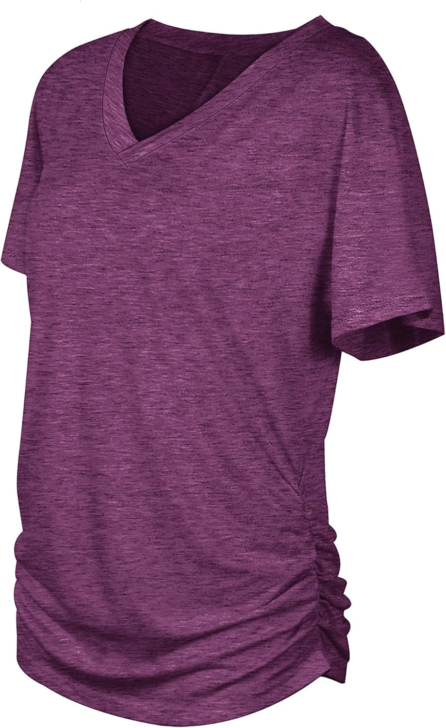 Women's Short Sleeve V Neck Dolman Tops with Side Shirring Loose Fit Shirts - Picture 120 of 138