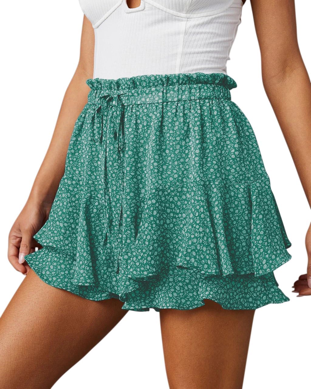 Women's Flowy Shorts Casual Boho Floral Ruffle Mini Skorts for Running Tennis - Picture 87 of 145