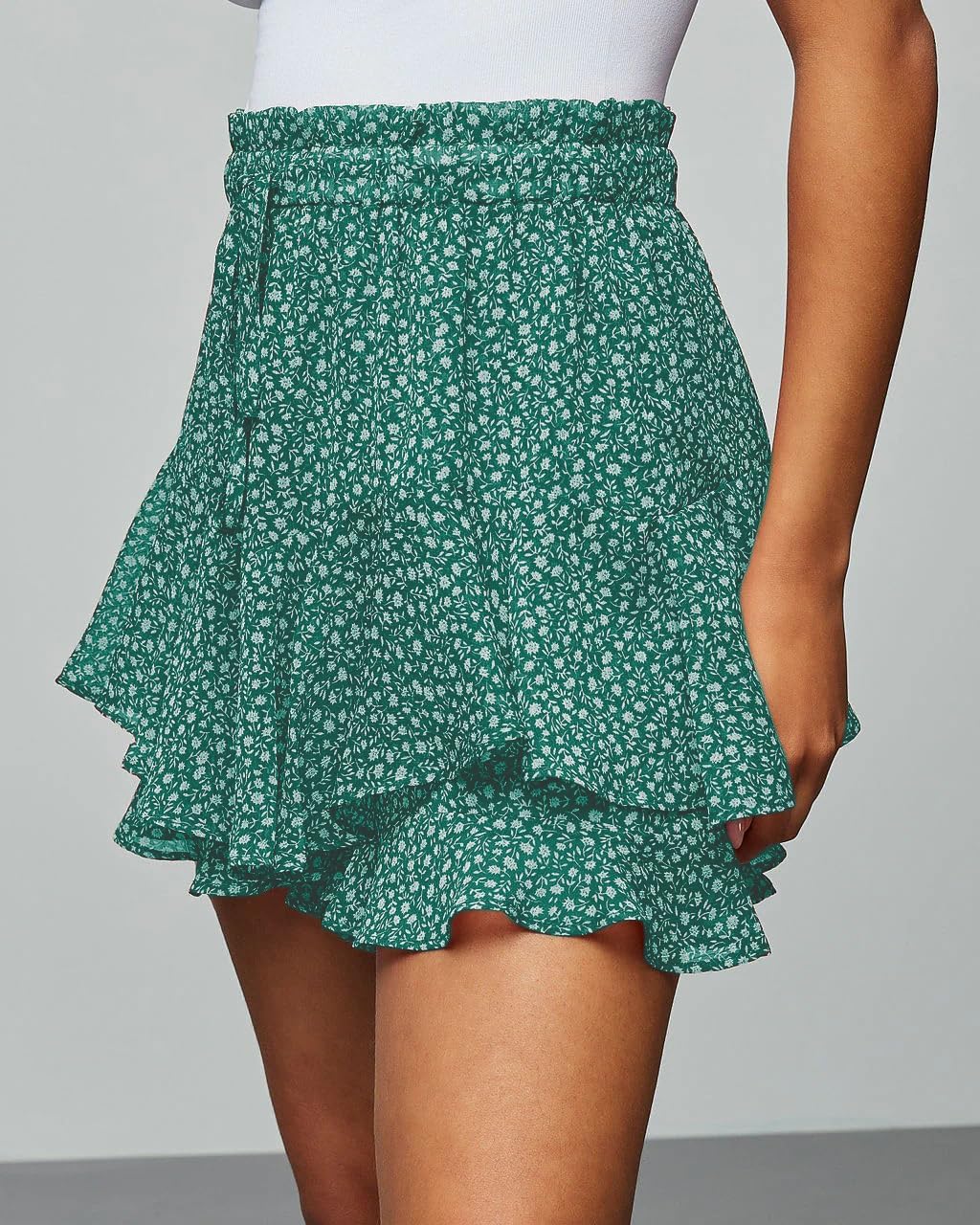 Women's Flowy Shorts Casual Boho Floral Ruffle Mini Skorts for Running Tennis - Picture 89 of 145