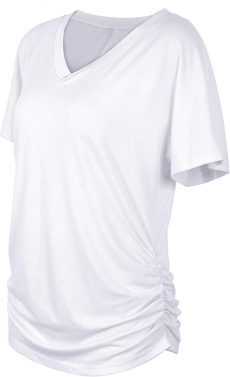 Women's Short Sleeve V Neck Dolman Tops with Side Shirring Loose Fit Shirts - Picture 125 of 138