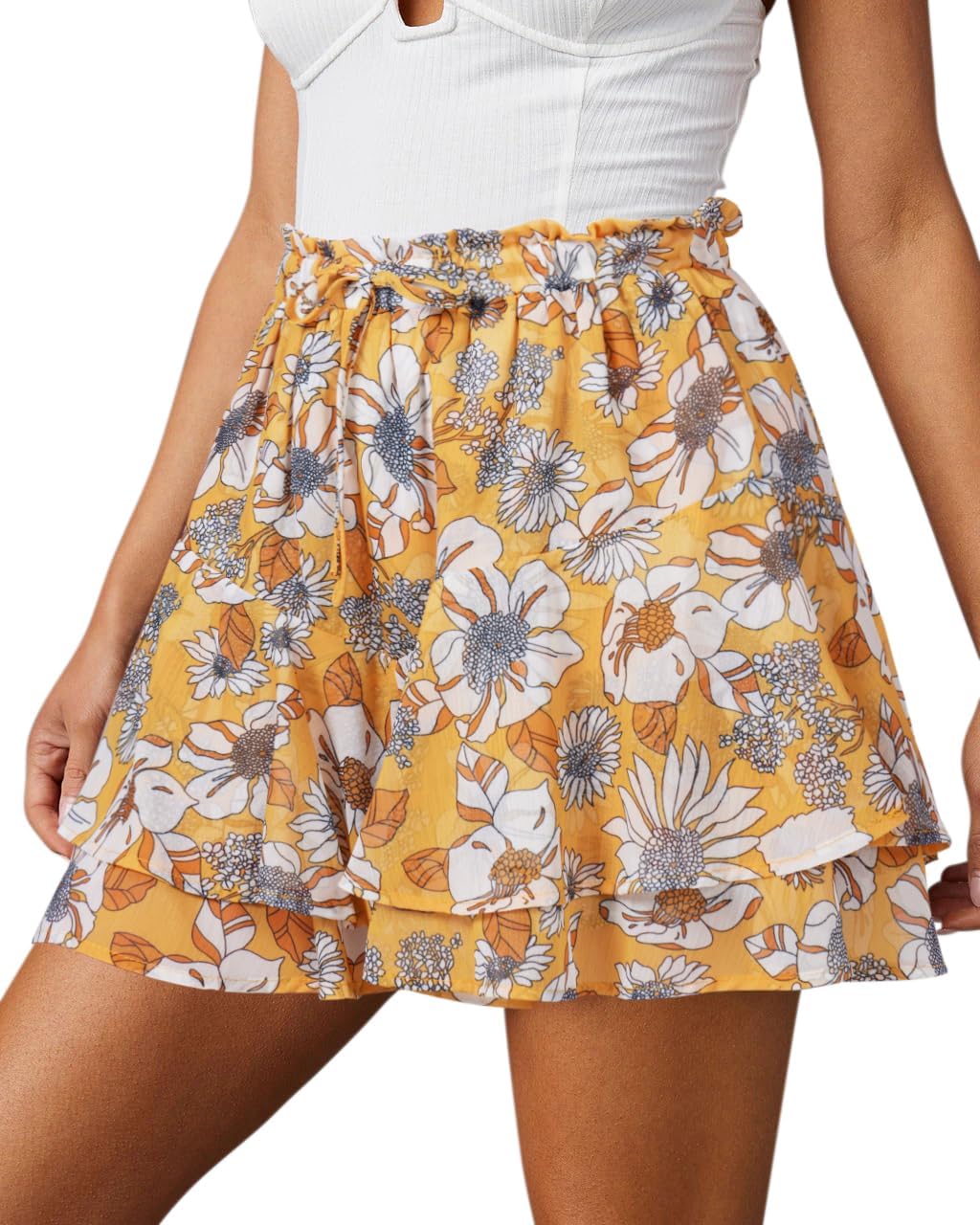 Women's Flowy Shorts Casual Boho Floral Ruffle Mini Skorts for Running Tennis - Picture 92 of 145