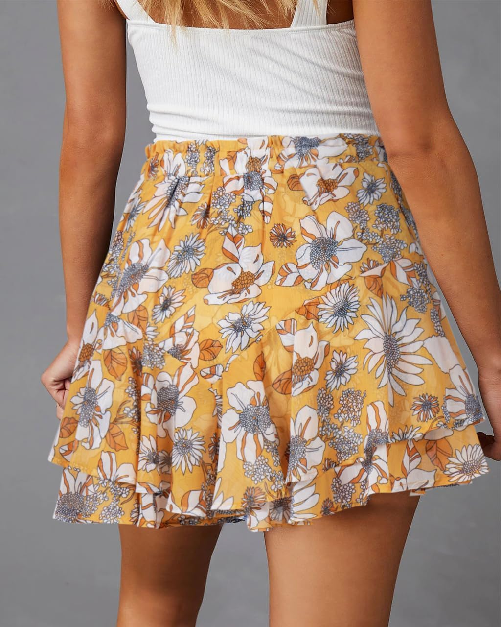 Women's Flowy Shorts Casual Boho Floral Ruffle Mini Skorts for Running Tennis - Picture 93 of 145