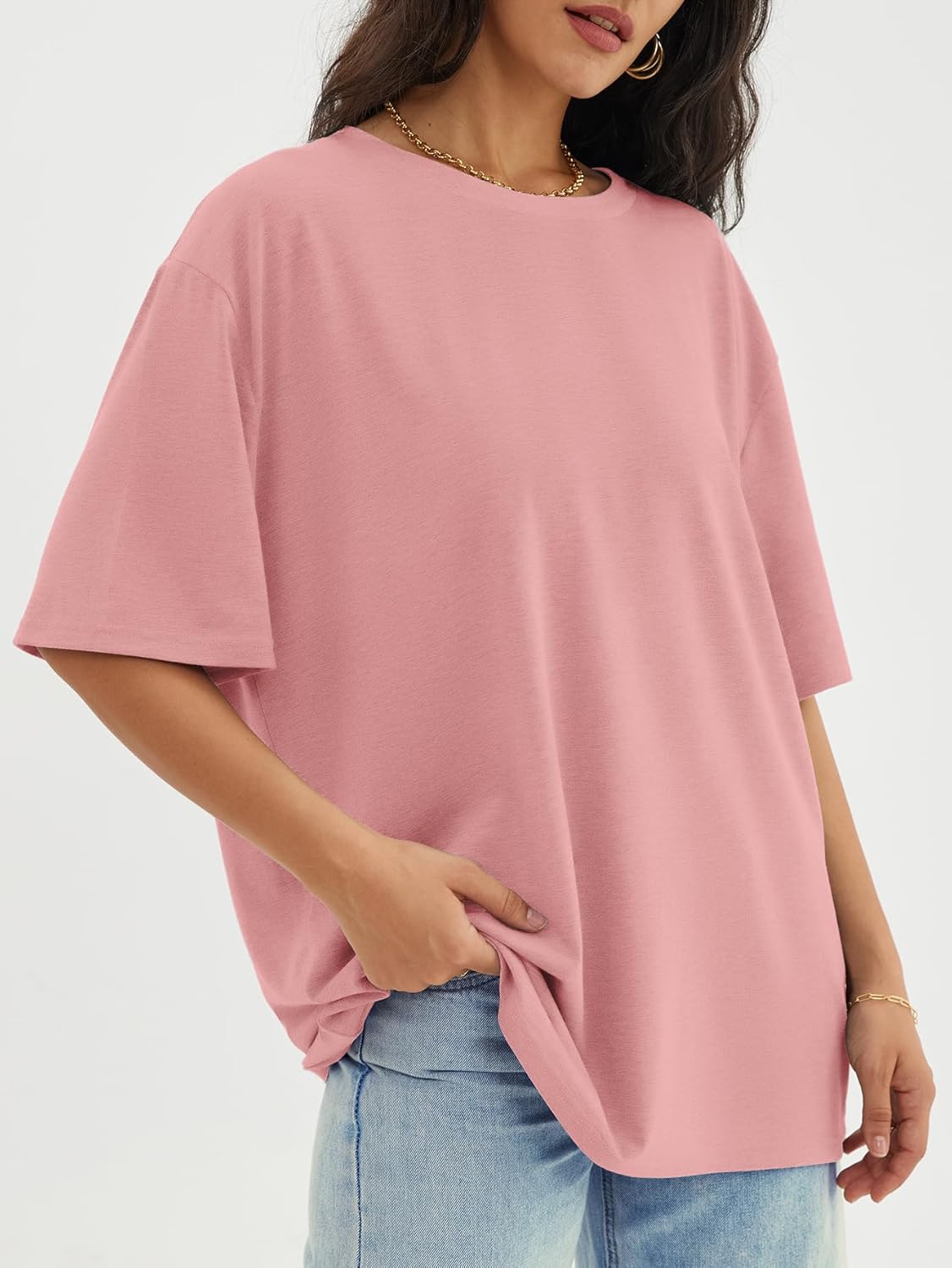 Womens Oversized Crewneck T-Shirts Loose Fit Short Sleeve Casual Tops for Summer - Picture 137 of 153