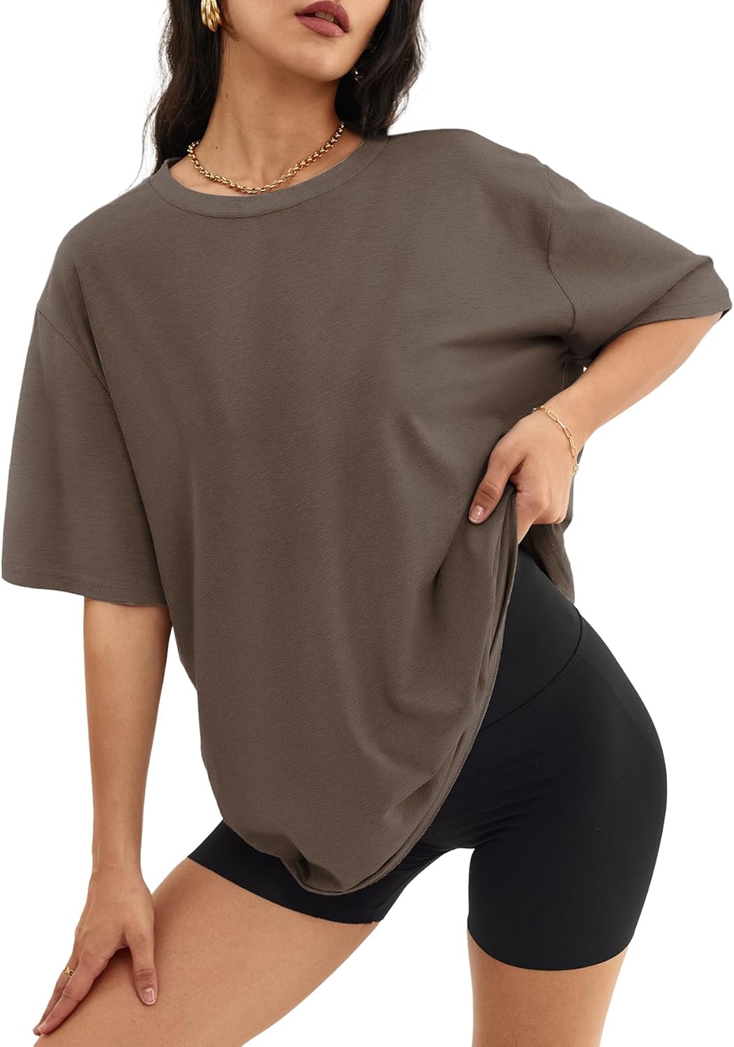 Womens Oversized Crewneck T-Shirts Loose Fit Short Sleeve Casual Tops for Summer - Picture 140 of 153
