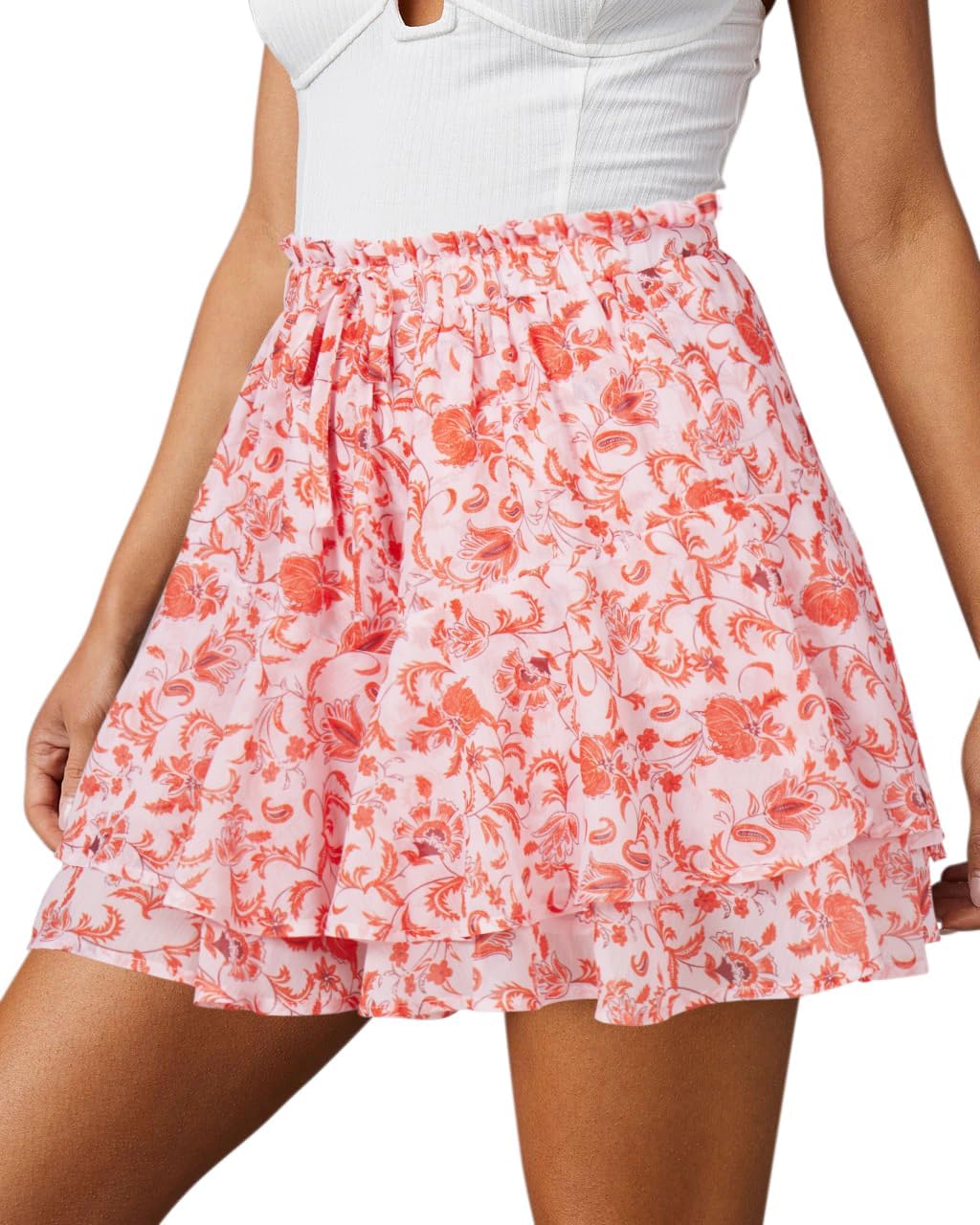 Women's Flowy Shorts Casual Boho Floral Ruffle Mini Skorts for Running Tennis - Picture 97 of 145