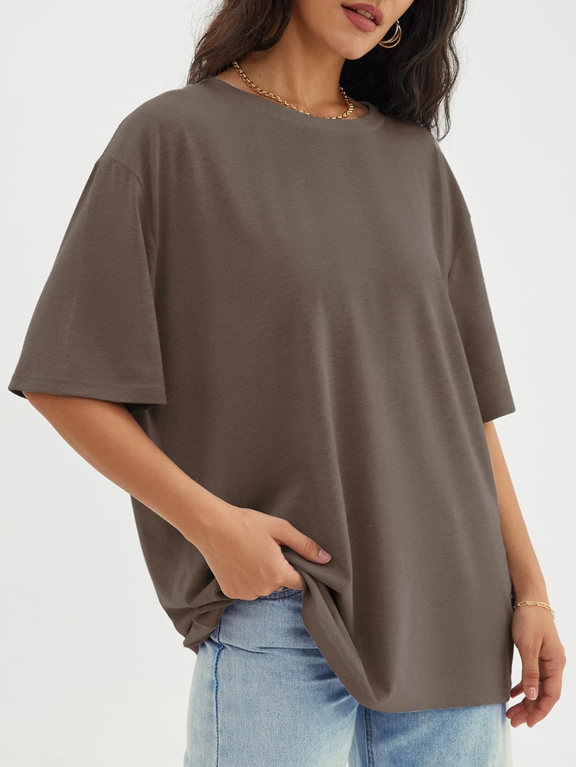 Womens Oversized Crewneck T-Shirts Loose Fit Short Sleeve Casual Tops for Summer - Picture 142 of 153