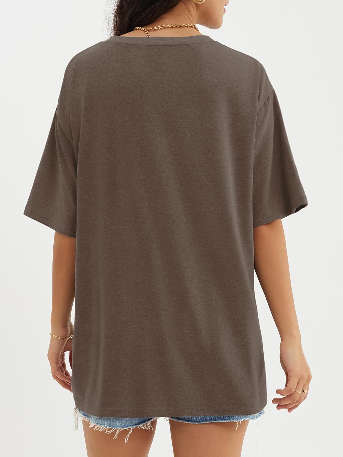 Womens Oversized Crewneck T-Shirts Loose Fit Short Sleeve Casual Tops for Summer - Picture 144 of 153