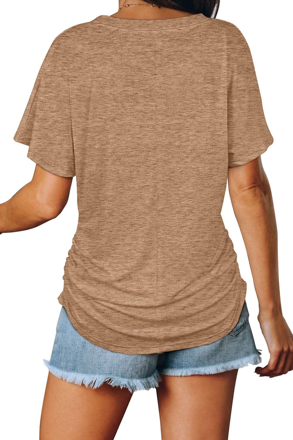 Women's Short Sleeve V Neck Dolman Tops with Side Shirring Loose Fit Shirts - Picture 134 of 138