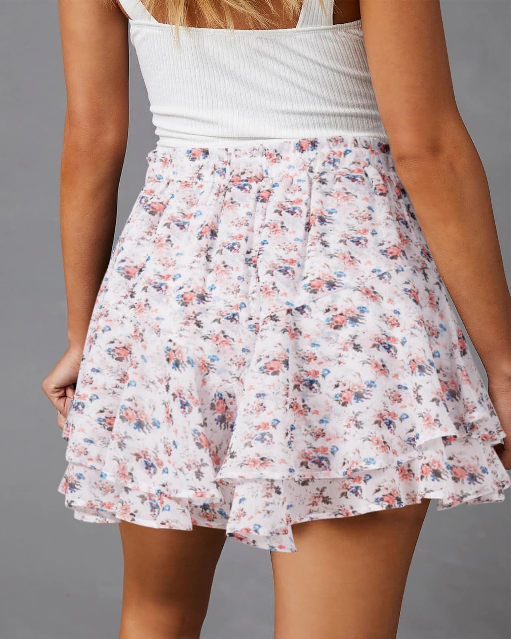 Women's Flowy Shorts Casual Boho Floral Ruffle Mini Skorts for Running Tennis - Picture 103 of 145
