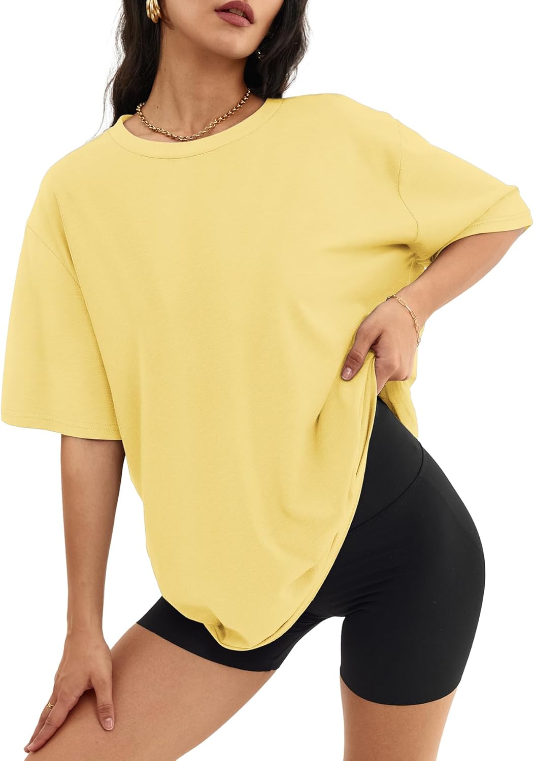 Womens Oversized Crewneck T-Shirts Loose Fit Short Sleeve Casual Tops for Summer - Picture 149 of 153