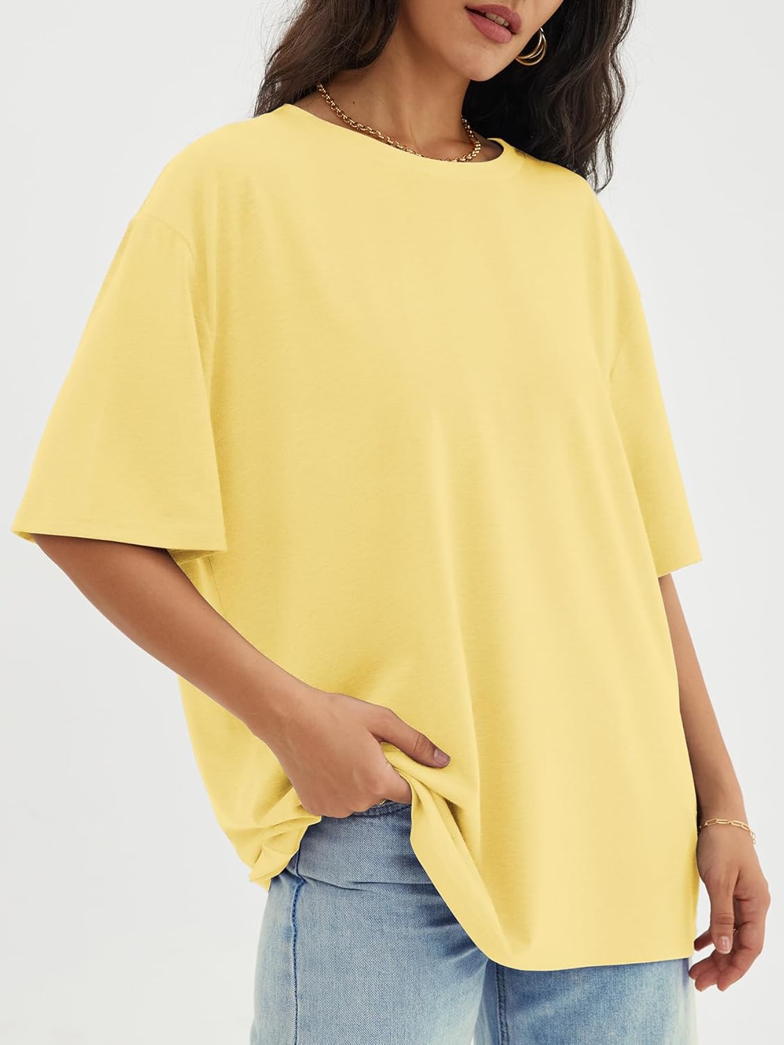 Womens Oversized Crewneck T-Shirts Loose Fit Short Sleeve Casual Tops for Summer - Picture 151 of 153