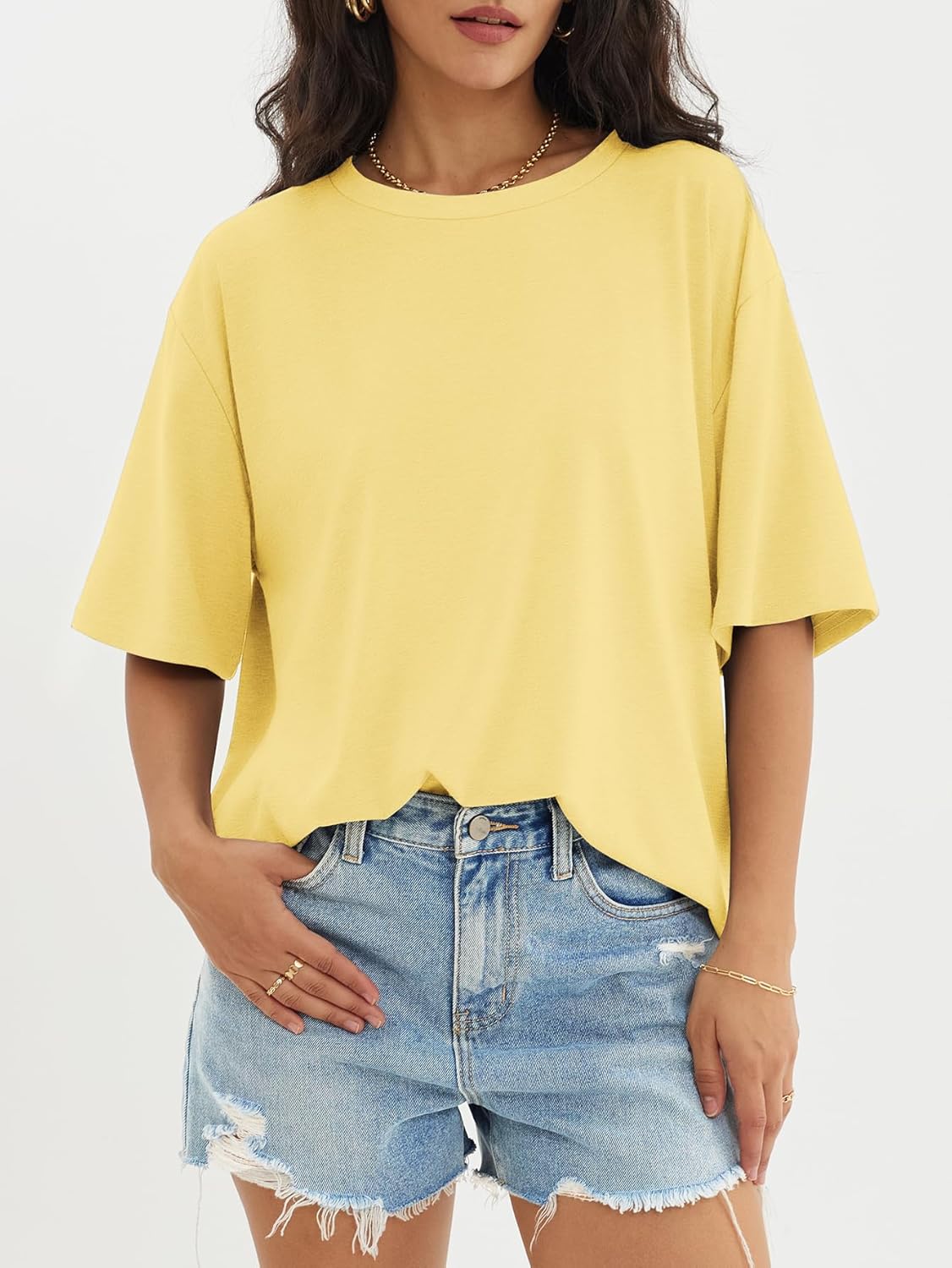 Womens Oversized Crewneck T-Shirts Loose Fit Short Sleeve Casual Tops for Summer - Picture 153 of 153