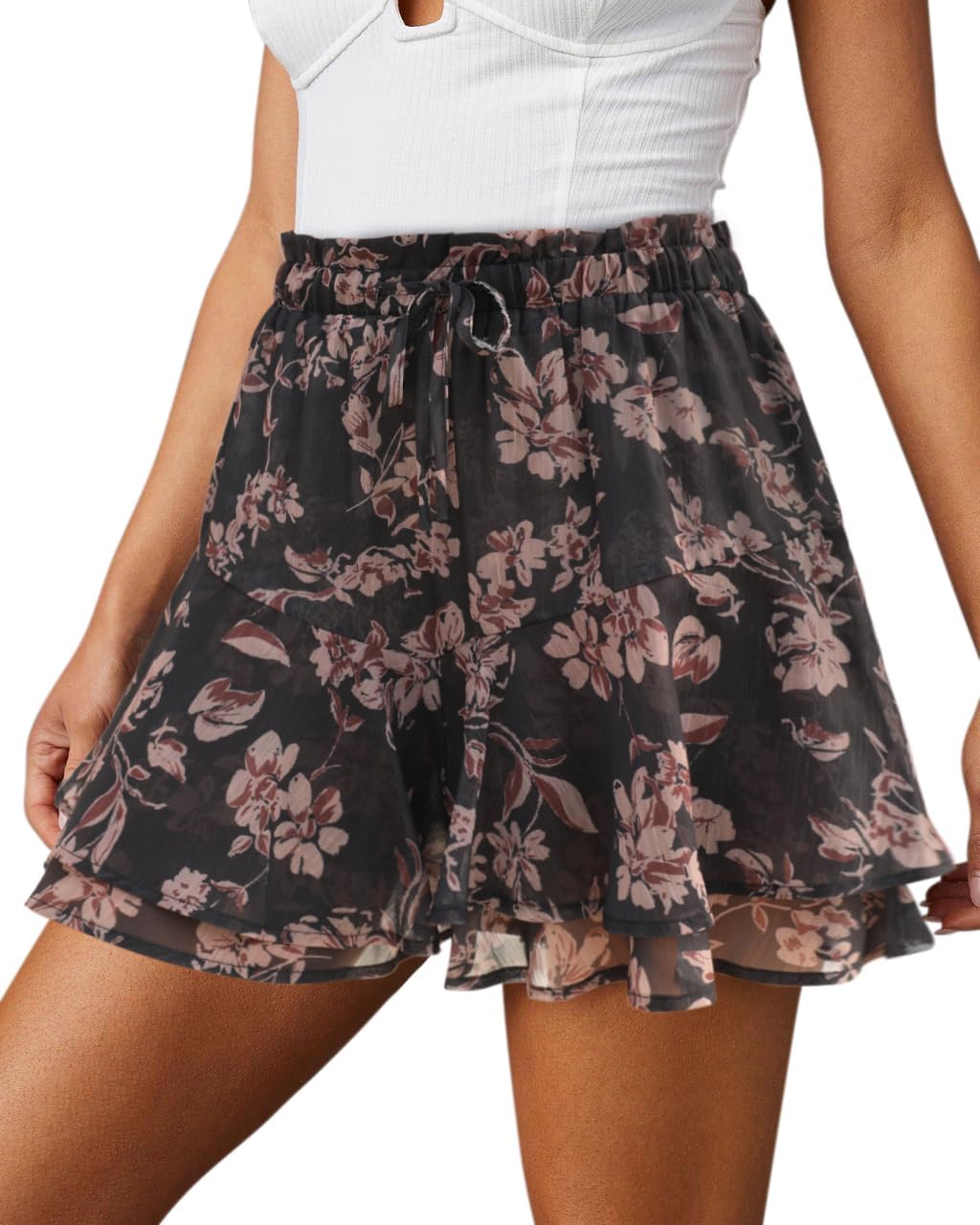 Women's Flowy Shorts Casual Boho Floral Ruffle Mini Skorts for Running Tennis - Picture 112 of 145