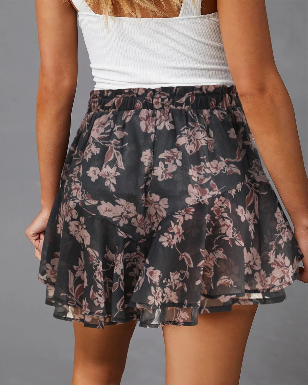 Women's Flowy Shorts Casual Boho Floral Ruffle Mini Skorts for Running Tennis - Picture 113 of 145