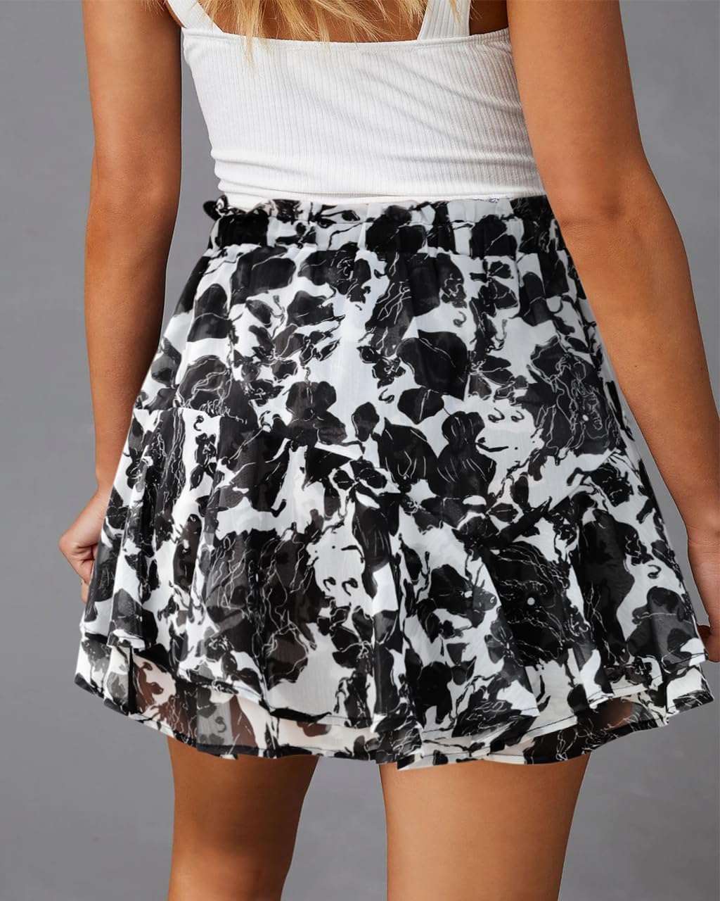 Women's Flowy Shorts Casual Boho Floral Ruffle Mini Skorts for Running Tennis - Picture 117 of 145
