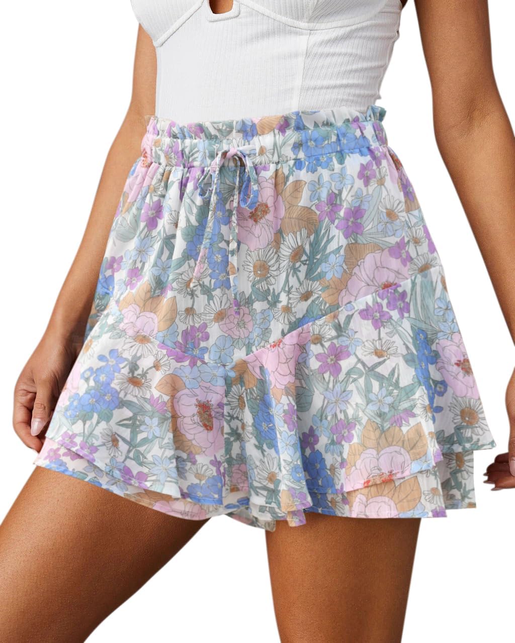 Women's Flowy Shorts Casual Boho Floral Ruffle Mini Skorts for Running Tennis - Picture 126 of 145
