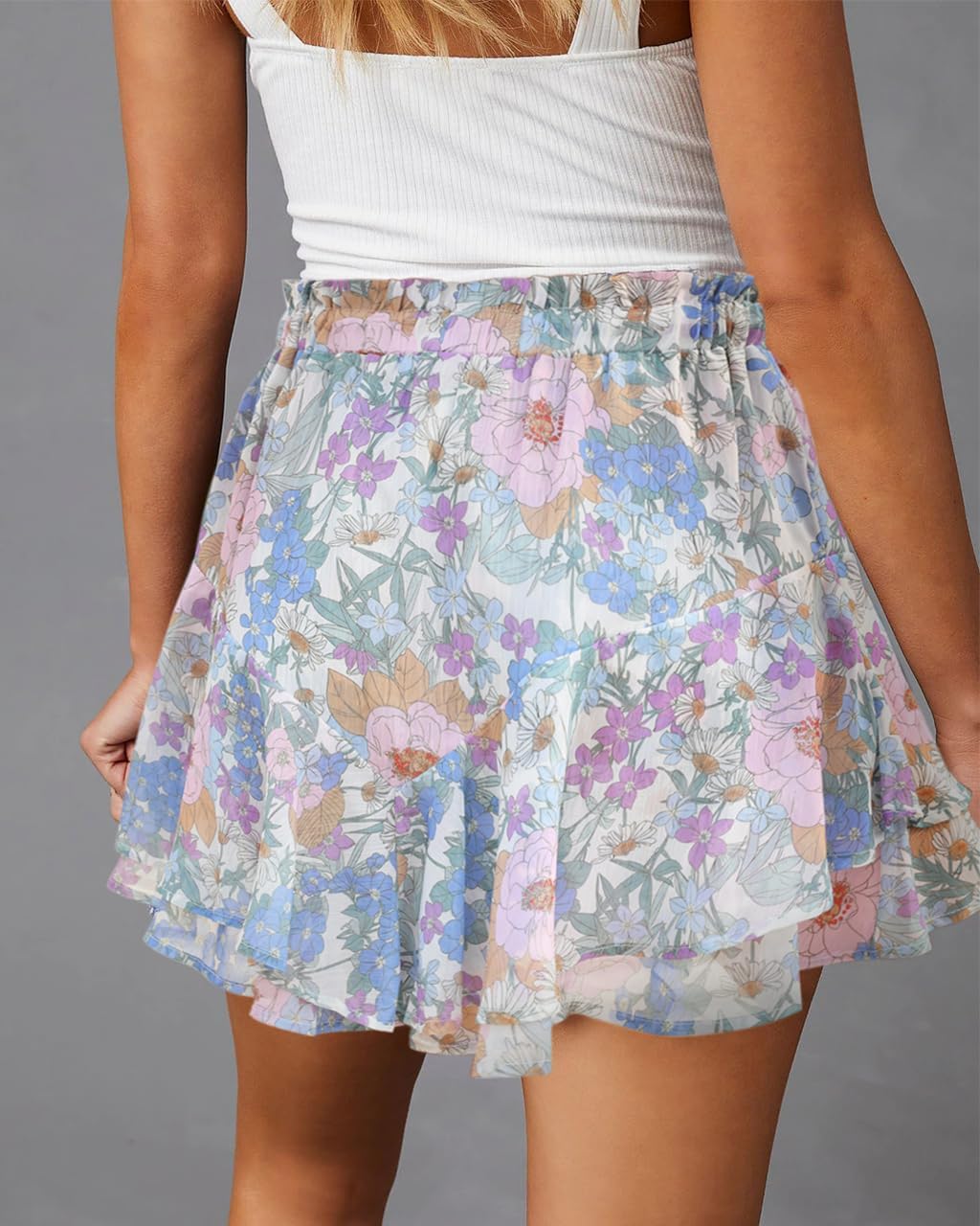 Women's Flowy Shorts Casual Boho Floral Ruffle Mini Skorts for Running Tennis - Picture 127 of 145