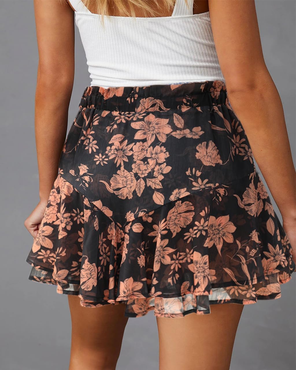 Women's Flowy Shorts Casual Boho Floral Ruffle Mini Skorts for Running Tennis - Picture 131 of 145