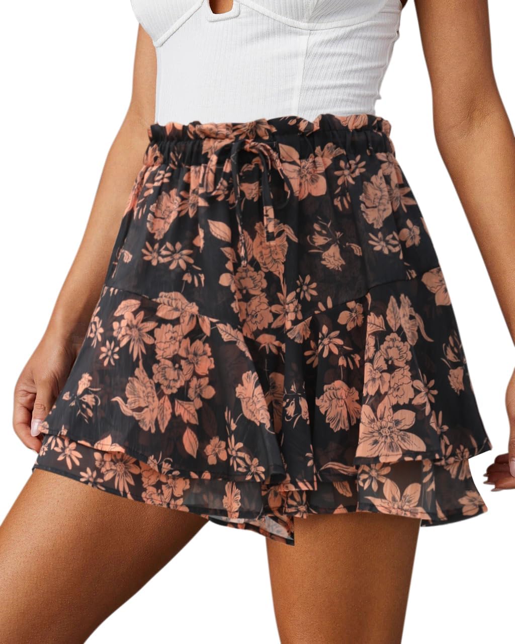 Women's Flowy Shorts Casual Boho Floral Ruffle Mini Skorts for Running Tennis - Picture 135 of 145