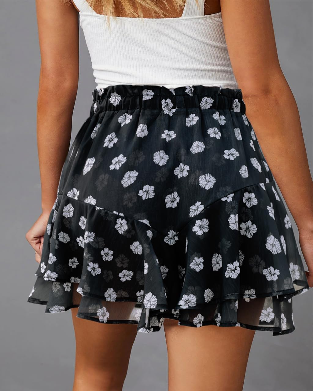 Women's Flowy Shorts Casual Boho Floral Ruffle Mini Skorts for Running Tennis - Picture 137 of 145