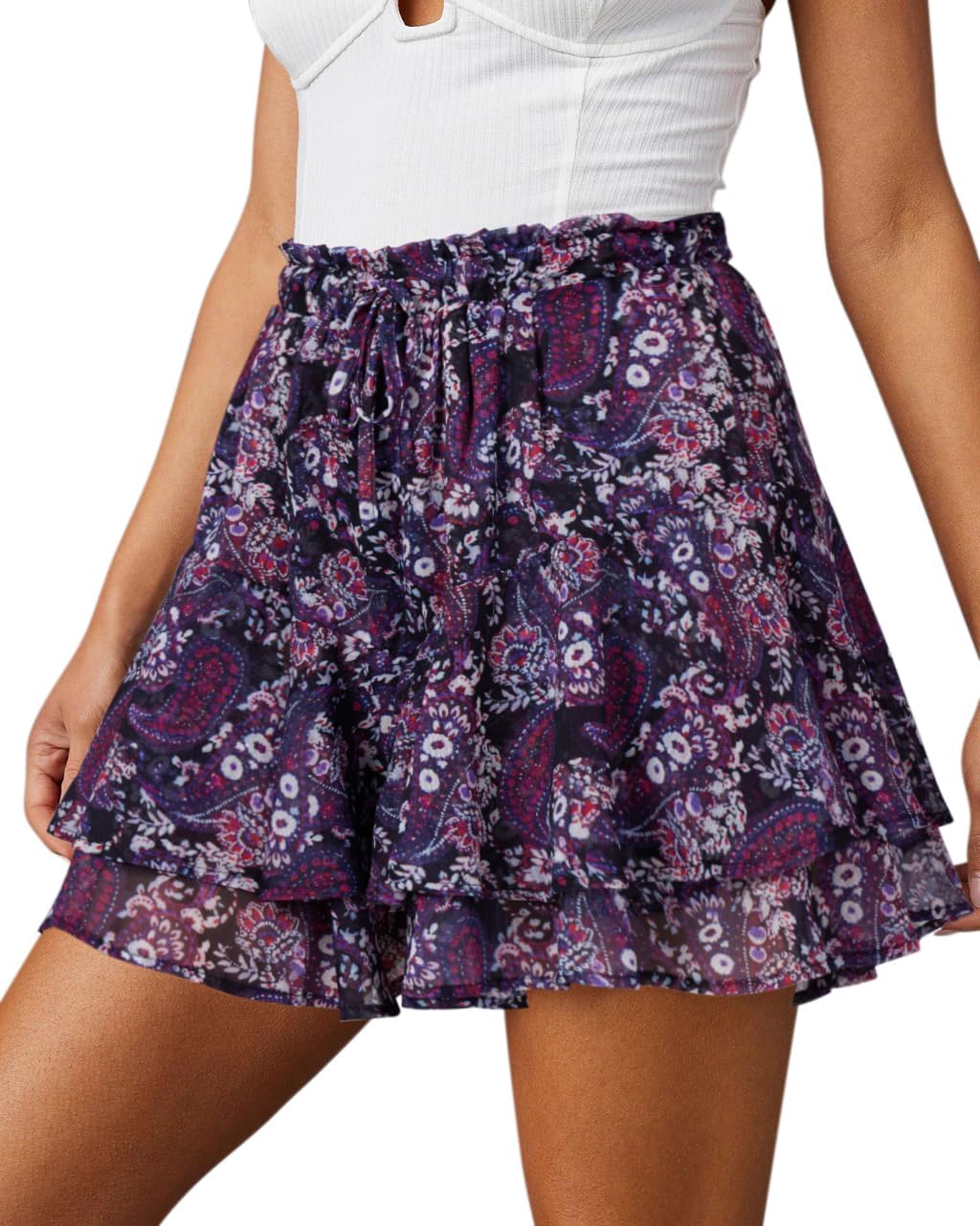 Women's Flowy Shorts Casual Boho Floral Ruffle Mini Skorts for Running Tennis - Picture 141 of 145