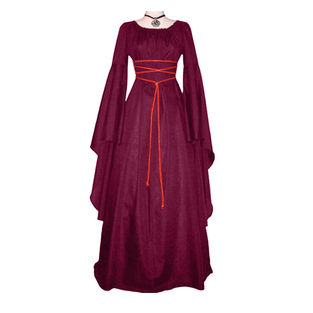 Women Gothic Medieval Dress Long Sleeve Renaissance Costume Party Outfit - Picture 10 of 14