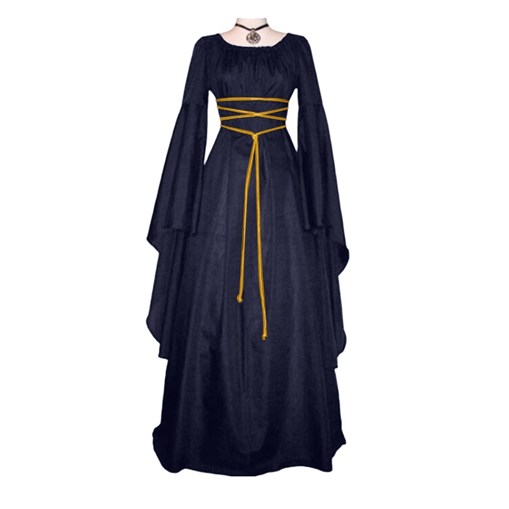Women Gothic Medieval Dress Long Sleeve Renaissance Costume Party Outfit - Picture 11 of 14